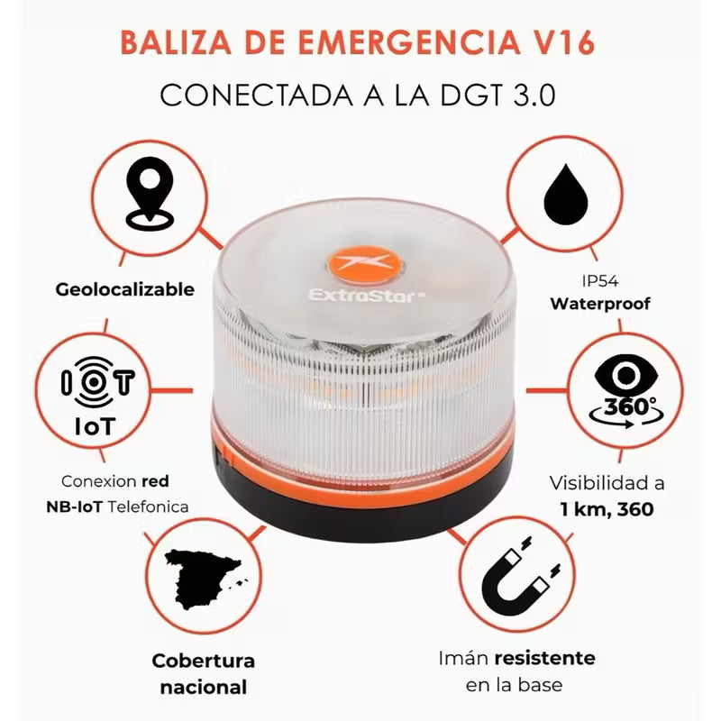 Extrastar Baliza V16 Luz de Emergencia Homologada DGT 3.0  IADADA PC25110045