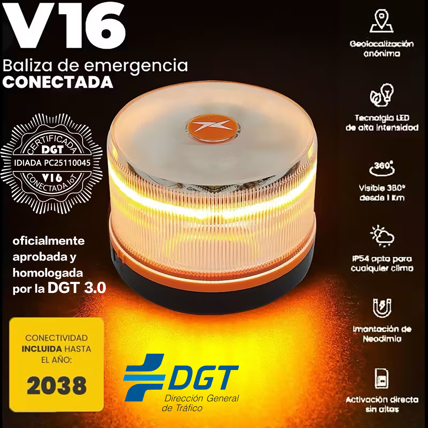Extrastar Baliza V16 Luz de Emergencia Homologada DGT 3.0  IADADA PC25110045